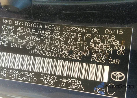 2015 Toyota Prius Two z USA, uszkodzony, nr VIN JTDKN3DU0F0464830